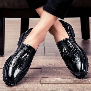 Men Glossy Tassel Brogue Leather Shoes Loafers & Slip-ons Formal Corporate Black