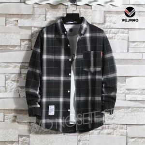 VEJARO LS01 Men's Casual Long Sleeve Plaid Shirt - Black