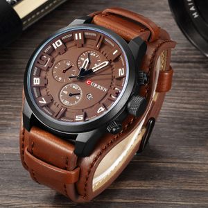 Exotic Leather Strap Military Sports Men Watch-Coffee Brown