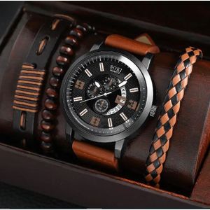 Casual Brown Leather Unisex Wristwatch With Bracelet