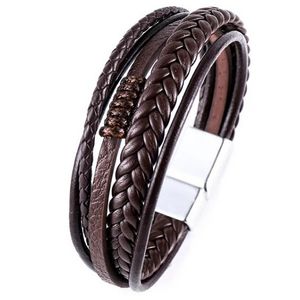 Classic Men Unisex Leather Layer Bead Bracelet-Brown