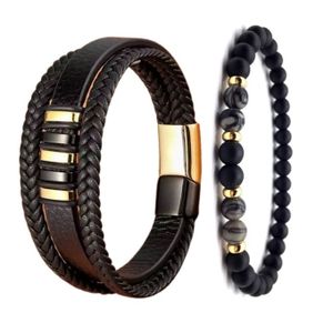 2 Sets Of Exotic Men Unisex Bracelets-Black