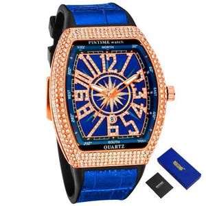 Pin Time Rugged And Dapper Super Bling Silver Studded Blue Strap Wrist Watch For Unisex +Bracelet
