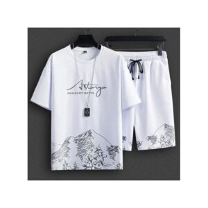 2 In 1 Men's Short Sleeve Shorts Casual Set-White