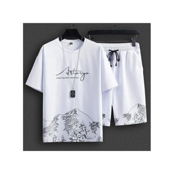 2 In 1 Men's Short Sleeve Shorts Casual Set-White