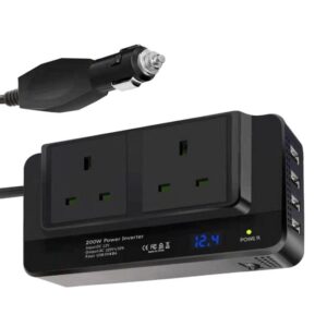 200W Power Inverter DC 12V to 220V AC Car Power Inverter 4 USB Ports Charger Adapter Car Plug Converter with Switch Current LCD Screen