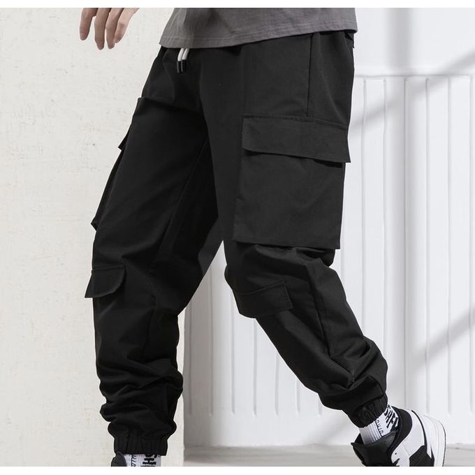 Black Cargo Pants With Elastic Band
