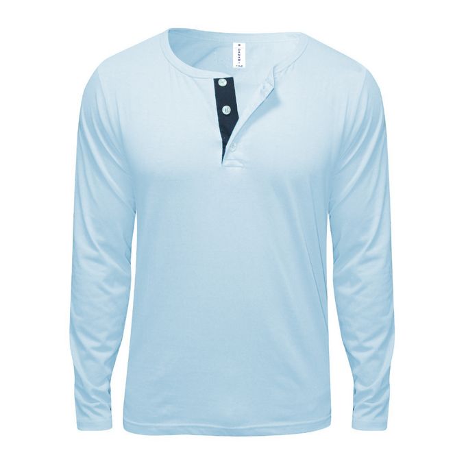 Danami Button Designed Long Sleeve T-Shirt- Light/Sky Blue