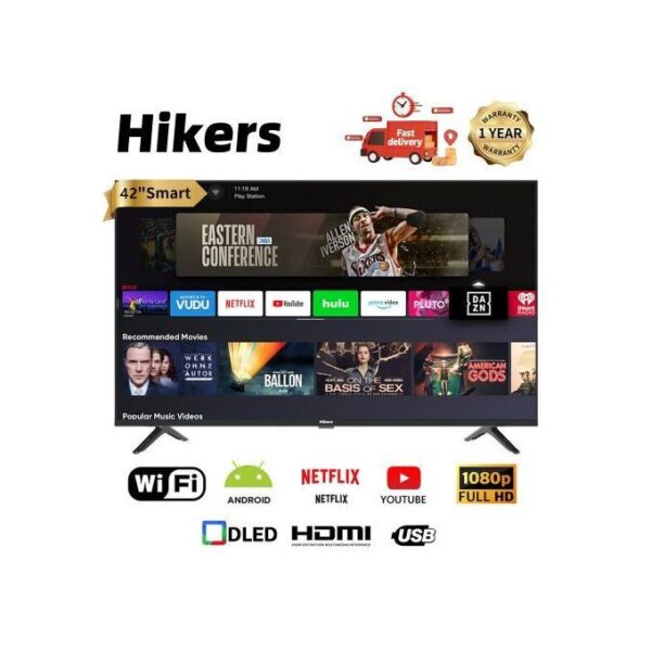 Hikers 42'' Inch Frameless Android Smart FHD LED TV - Black - One Year NG42FZ-S