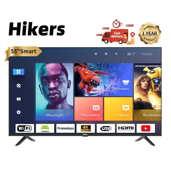 Hikers 55'' Inch Frameless Android Smart 4K LED TV-Black+WALLMOUNT - One Year