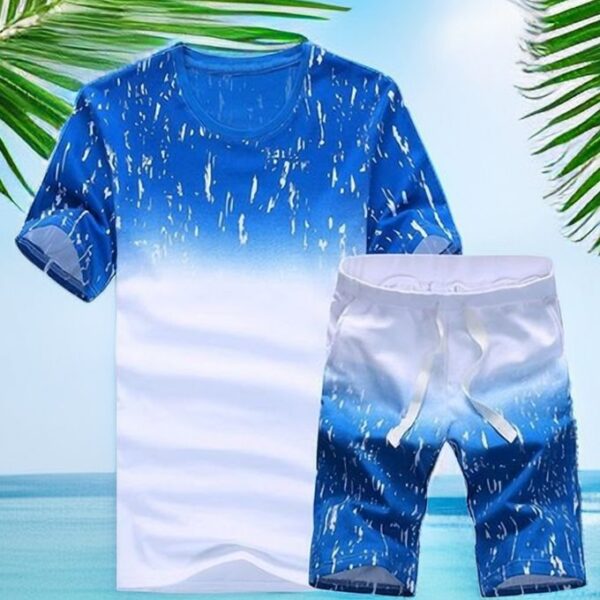 Men's 2 In 1 Short Sleeve Round Neck T-Shirt & Shorts Set - Blue+White