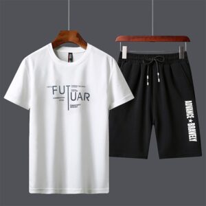 Men's 2 In 1 Short Sleeve T-Shirt & Shorts Set- White