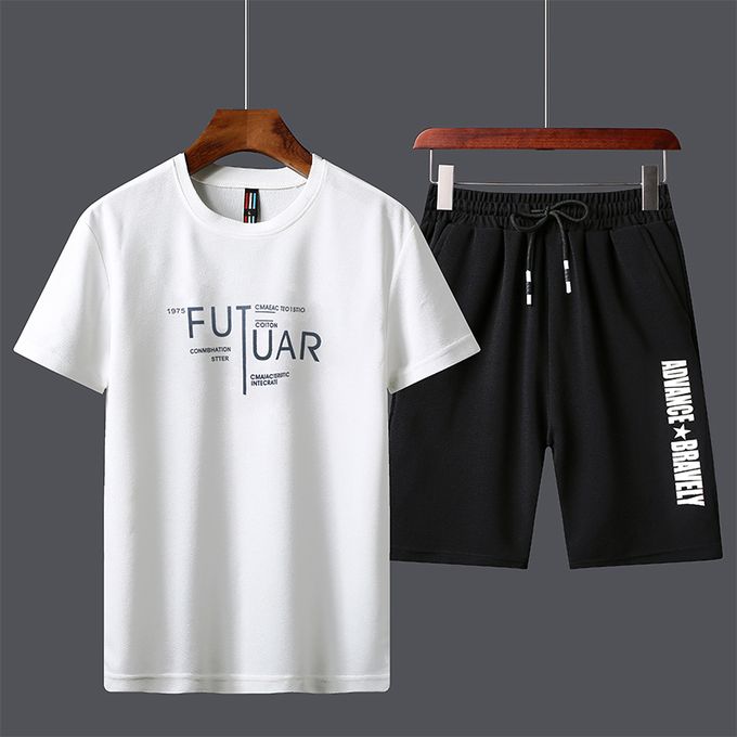 Men's 2 In 1 Short Sleeve T-Shirt & Shorts Set- White