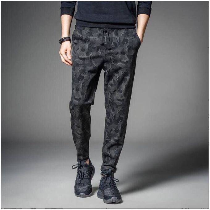 Men's Casual Elastic Sports Pants- Black