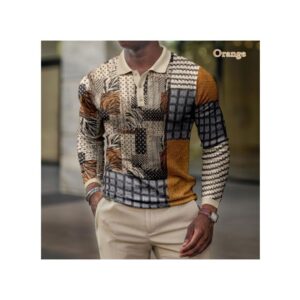 Men's Casual Vintage Turtleneck Polo Long Sleeve Office Shirts