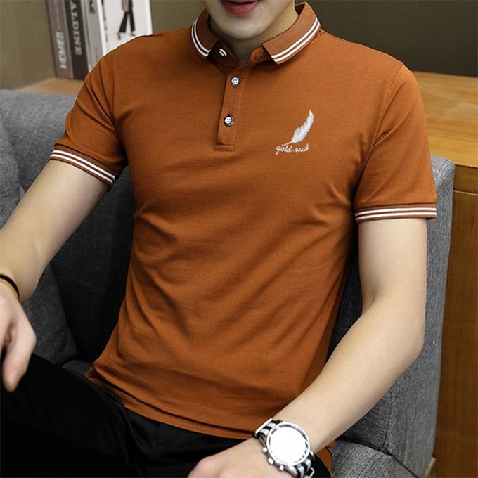Men's Fashion Polo Shirt Business Casual T-shirt - Brown