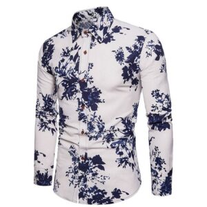 Mens Henleys Long Sleeve Casual Pattern Floral Polo Printed Button-down Design Shirts