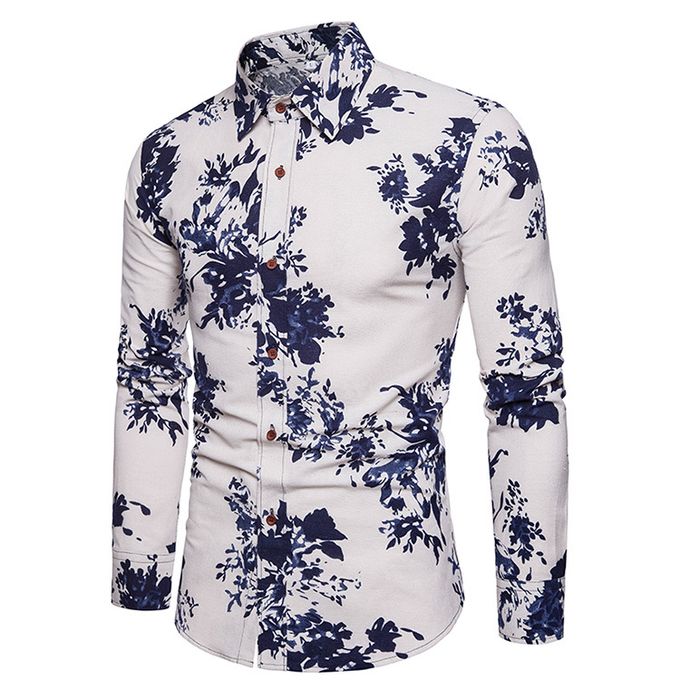 Mens Henleys Long Sleeve Casual Pattern Floral Polo Printed Button-down Design Shirts