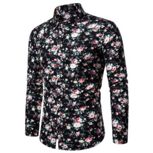 Men's Long Sleeve Shirt Print Fashion Top(black)