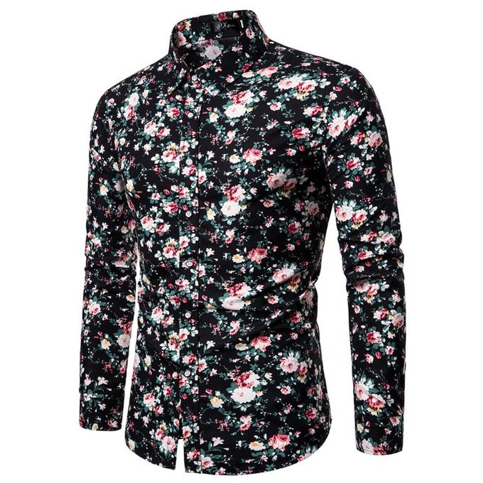 Men's Long Sleeve Shirt Print Fashion Top(black)
