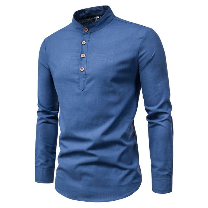 Mens Turtleneck Formal Long Sleeve Vintage Shirts - Navy Blue