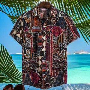 Mens Vintage Graffiti Short Sleeve Button-Down Hawaii Beach Shirt