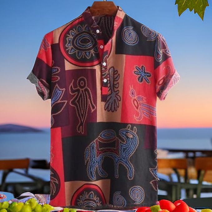 Mens Vintage Patterned Casual Short Sleeve Beach Shirts