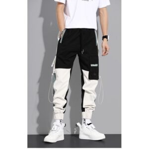 Spliced Design Cargo Pants, Loose Casual Pants, Men's Leggings - Black