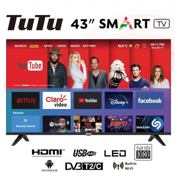 Tutu 43" Inches Smart LED TV (43Q1) - Black +1 Year Warranty
